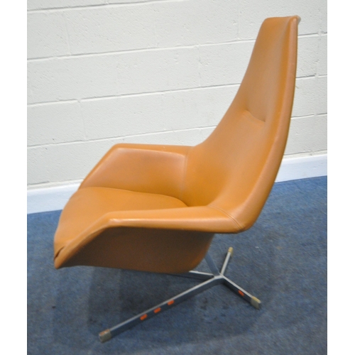 161 - PETER HOYTE, A 1960'S LIGHT BROWN LEATHERETTE ARMCHAIR, model PH6, raised on a chrome cantilever bas... 