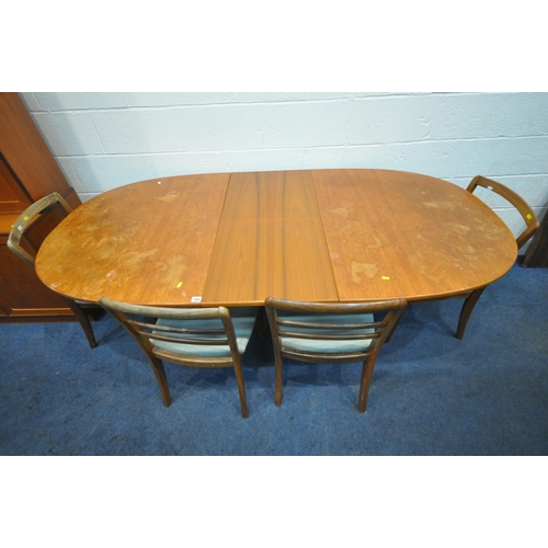 168 - G PLAN, A MID CENTURY TEAK SIX PIECE LOUNGE SUITE, comprising an oval extending dining table, with a... 