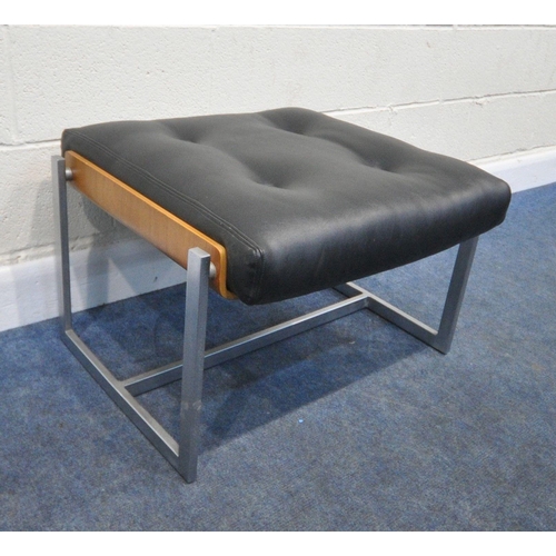 169 - A MID CENTURY BENT PLYWOOD STOOL, raised on a chrome base, width 69cm x depth 63cm x height 42cm, co... 