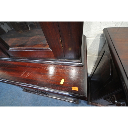 176 - A 20TH CENTURY MAHOGANY SIDEBOARD, fitted with two drawers, over double cupboard doors, width 122cm ... 