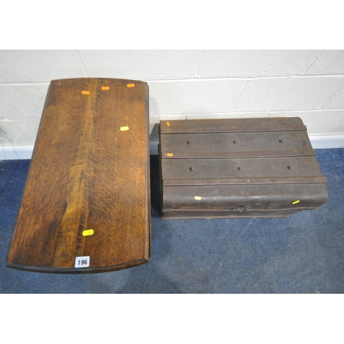 196 - A 20TH CENTURY OAK BARLEY TWIST GATE LEG TABLE, width 35cm x depth 62cm x height 75cm, along with a ... 