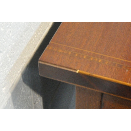 201 - A 20TH CENTURY MAHOGANY BREAKFRONT SIDEBOARD, fitted with one deep drawer, another drawer, and a sin... 