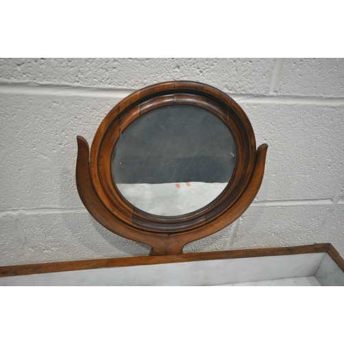 236 - A 19TH CENTURY FRENCH WALNUT WASHSTAND, with a small circular mirror fixed to the back, raised back ... 