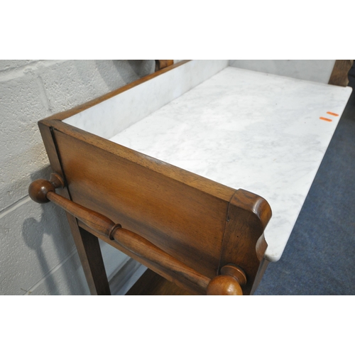 236 - A 19TH CENTURY FRENCH WALNUT WASHSTAND, with a small circular mirror fixed to the back, raised back ... 