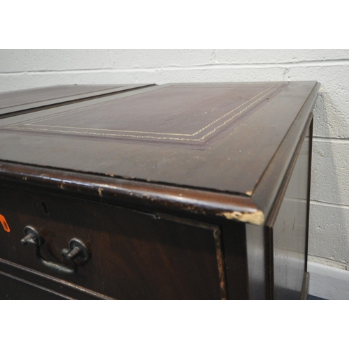 240 - A PAIR OF 20TH CENTURY MAHOGANY TWO DRAWER FILING CABINETS, each with a purple leather writing surfa... 