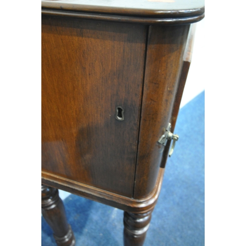 243 - AN OPPOSING PAIR OF VICTORIAN MAHOGANY BEDSIDE CABINETS, with raised back and sides, the single door... 