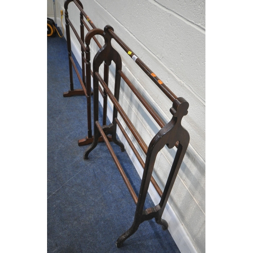 250 - A 20TH CENTURY MAHOGANY TOWEL RAIL, width 73cm x height 94cm, along with a smaller rail, condition r... 