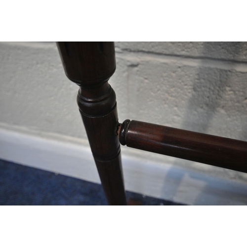 250 - A 20TH CENTURY MAHOGANY TOWEL RAIL, width 73cm x height 94cm, along with a smaller rail, condition r... 