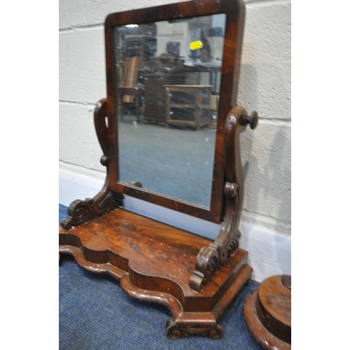 262 - A VICTORIAN MAHOGANY DRESSING MIRROR, with scrolled and foliate supports, and a lid to the base, wid... 