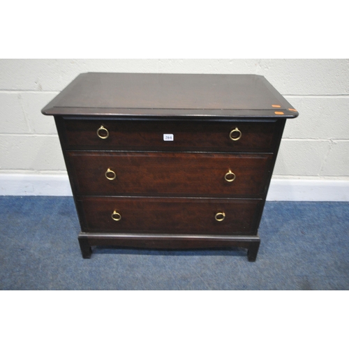 264 - A STAG MINSTREL CHEST OF THREE DRAWERS, width 83cm x depth 47cm x height 72cm, condition report: mar... 