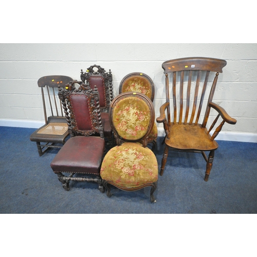 265 - A 19TH CENTURY ELM WINDSOR ARMCHAIR, width 67cm x depth 70cm x height 111cm, a pair of rosewood spoo... 