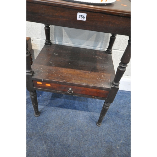 266 - A MAHOGANY TWO TIER WASHSTAND, with a ceramic bowl insert, and a single drawer, width 51cm x depth 4... 