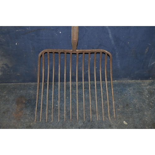 100 - AN EARLY TO MID 20th CENTURY HAY FORK with fourteen tines to 18in width