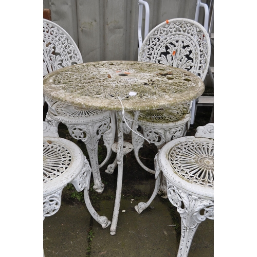 6 - A PAINTED ALUMINIUM CIRCULAR GARDEN TABLE, with open fretwork detail, diameter 69cm x height 64cm, a... 