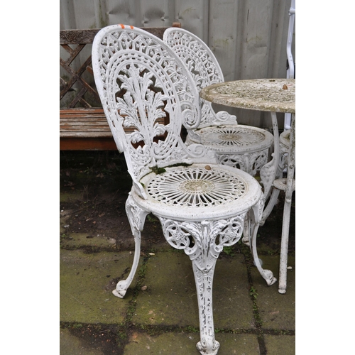 6 - A PAINTED ALUMINIUM CIRCULAR GARDEN TABLE, with open fretwork detail, diameter 69cm x height 64cm, a... 