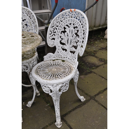 6 - A PAINTED ALUMINIUM CIRCULAR GARDEN TABLE, with open fretwork detail, diameter 69cm x height 64cm, a... 