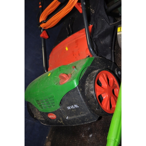 65 - A BRILL 38 VE/RL ELECTRIC LAWN SCARIFIER  with collection bag, a The Handy patio brush (both PAT pas... 