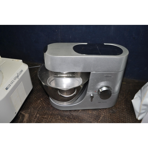 69 - A KENWOOD CHEF TITANIUM KM010 MIXER, with cover but no paddles, a Kenwood mincer attachment (both PA... 