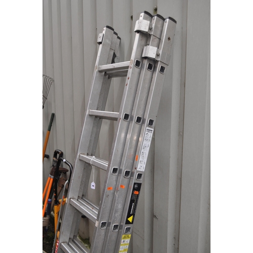 8 - A YOUNGMAN COMBI 200 TRIPLE ALUMINIUM EXTENSION LADDER, with seven rungs to each length, overall 2.0... 