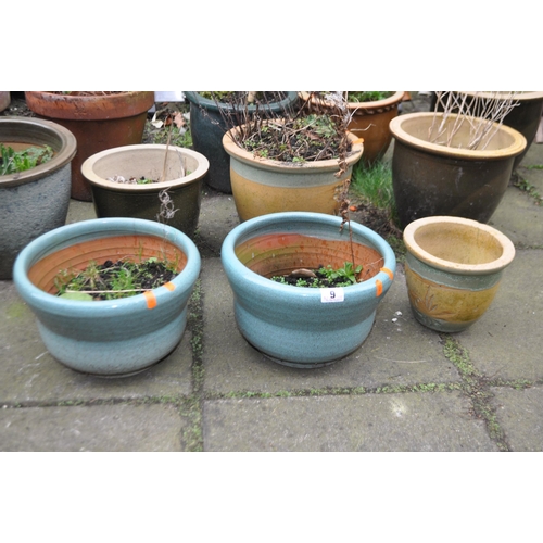 9 - A SELECTION OF PLANT POTS, including glazed and terracotta (12)