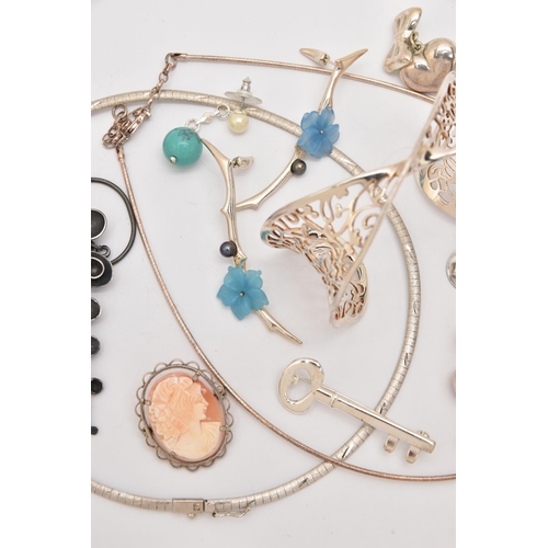 488 - ASSORTED JEWELLERY, to include a silver Kit Heath, open work twist cuff bangle, hallmarked Edinburgh... 