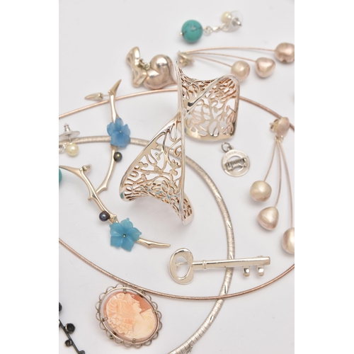 488 - ASSORTED JEWELLERY, to include a silver Kit Heath, open work twist cuff bangle, hallmarked Edinburgh... 