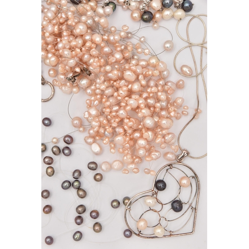 492 - AN ASSORTMENT OF FRESH WATER PEARL JEWELLERY, assorted necklaces, a ring and bracelet, some with whi... 