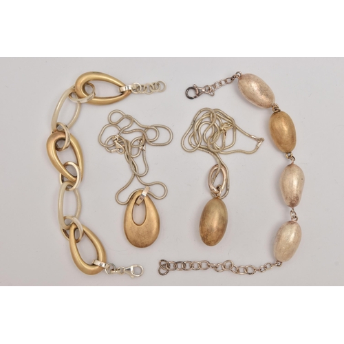 496 - AN ASSORTMENT OF SILVER AND WHITE METAL JEWELLERY, to include a bi colour silver open work bracelet,... 