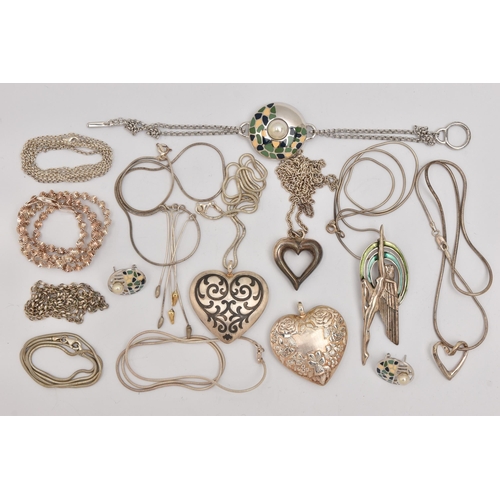 501 - AN ASSORTMENT OF WHITE METAL JEWELLERY, to include five chain necklaces, five pendant necklaces, a p... 