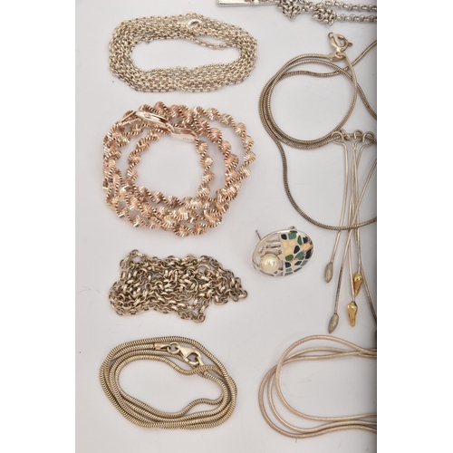 501 - AN ASSORTMENT OF WHITE METAL JEWELLERY, to include five chain necklaces, five pendant necklaces, a p... 