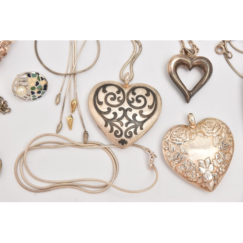 501 - AN ASSORTMENT OF WHITE METAL JEWELLERY, to include five chain necklaces, five pendant necklaces, a p... 