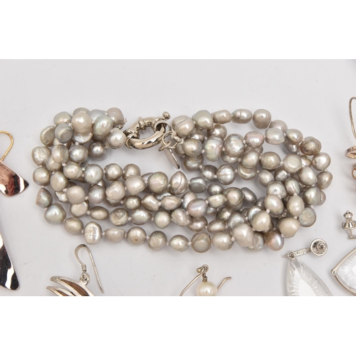 502 - AN ASSORTMENT OF WHITE METAL EARRINGS AND A BRACELET, to include a pair of white metal drop earrings... 