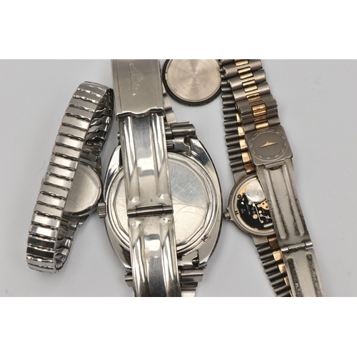 516 - THREE WRISTWATCHES, to include a gents 'Longines, Ultronic' stainless steel wristwatch, round silver... 