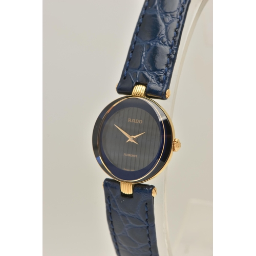 517 - A 'RADO' LADIES WRISTWATCH, quartz movement, round blue dial signed 'Rado' 'Florence', approximate c... 