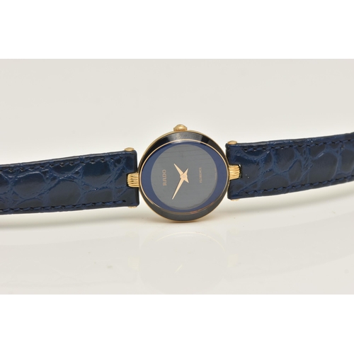 517 - A 'RADO' LADIES WRISTWATCH, quartz movement, round blue dial signed 'Rado' 'Florence', approximate c... 