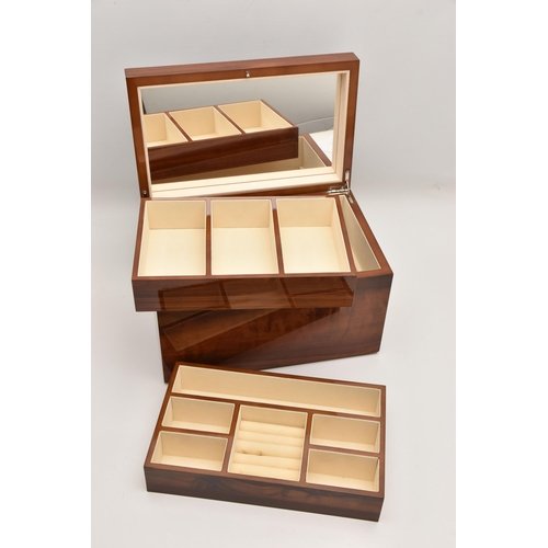 528 - A WOODEN JEWELLERY CASE, hinged lid with a lacquer finish, approximate width 298mm, (condition repor... 