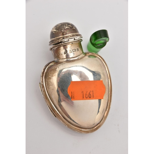 549 - AN EARLY 20TH CENTURY SILVER HEART SHAPE SCENT BOTTLE, in the form of a polished heart, hinged openi... 