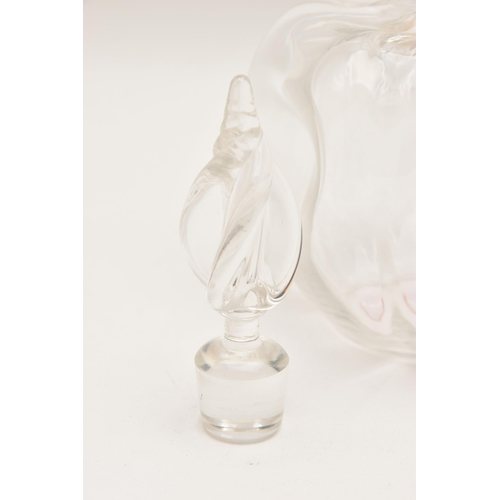 574 - A LATE VICTORIAN 'JAMES DEAKIN & SONS' GLASS DECANTER, rounded base with twisted stem, silver collar... 