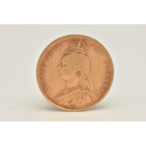 593 - A GOLD HALF SOVEREIGN COIN VICTORIA JUBILEE HEAD SHIELD BACK, 1891, 22ct, 3.9 grams, 19.3mm diameter... 