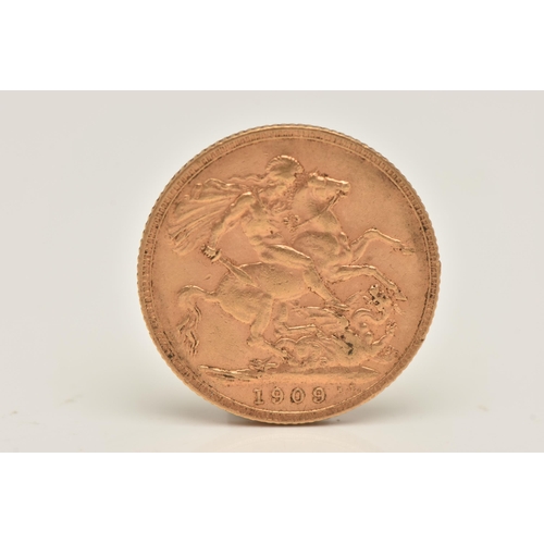 596 - A FULL GOLD SOVEREIGN COIN, EDWARD VII, 1909, 22ct, 22.05mm diameter, 7.98 grams