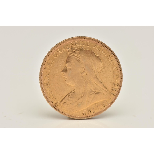 598 - A VICTORIAN FULL GOLD SOVEREIGN COIN, dated 1900, approximate gross weight 7.9 grams, diameter 21.9m... 