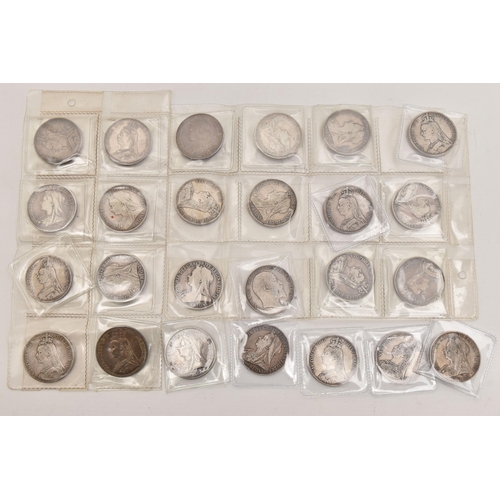 603 - A QUANTITY OF .925 CROWN COINS, all have different grades, 1887-1902 Victoria-Edward VII (24) with a... 