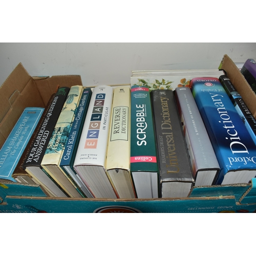 762 - SIX BOXES OF BOOKS, to include approximately one hundred titles, hard back and paperback, subjects i... 