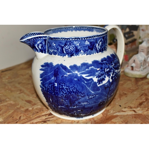 771 - THREE PIECES OF WEDGWOOD CERAMICS, comprising a blue and white Ferrara pattern jug of octagonal form... 