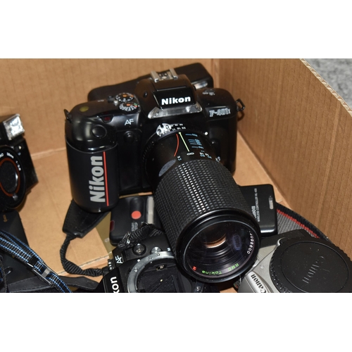 773 - ONE BOX OF ASSORTED CAMERA AND LENSES, included, Nikon F-401x, fitted with a Hoya 55mm Skylight(1B) ... 