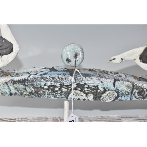 850 - A MARK SMITH (BRITISH, CONTEMPORARY) SEAGULLS SCULPTURE, mixed ceramics and wood, depicting two seag... 