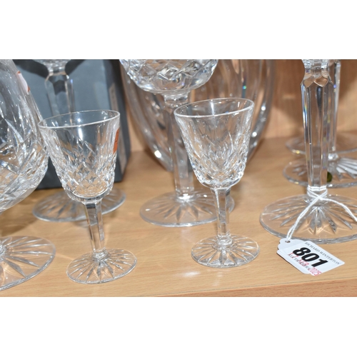 801 - A GROUP OF WATERFORD CRYSTAL, comprising seven Lismore pattern hock glasses, of which two are boxed,... 