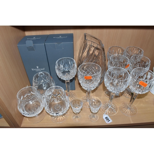 801 - A GROUP OF WATERFORD CRYSTAL, comprising seven Lismore pattern hock glasses, of which two are boxed,... 