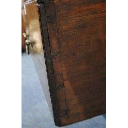 146 - A GEORGIAN AND LATER OAK DRESSER BASE, fitted with three drawers, raised on turned front legs, lengt... 