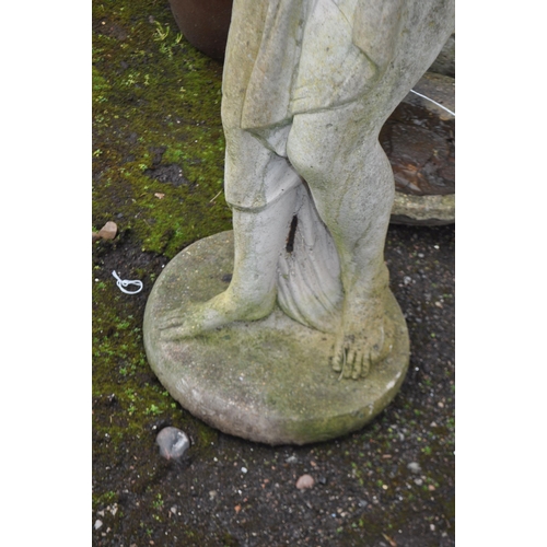 21 - A LARGE CONCRETE GARDEN FIGURE, in the form of a Grecian lady, height 120cm. Condition Report: metal... 